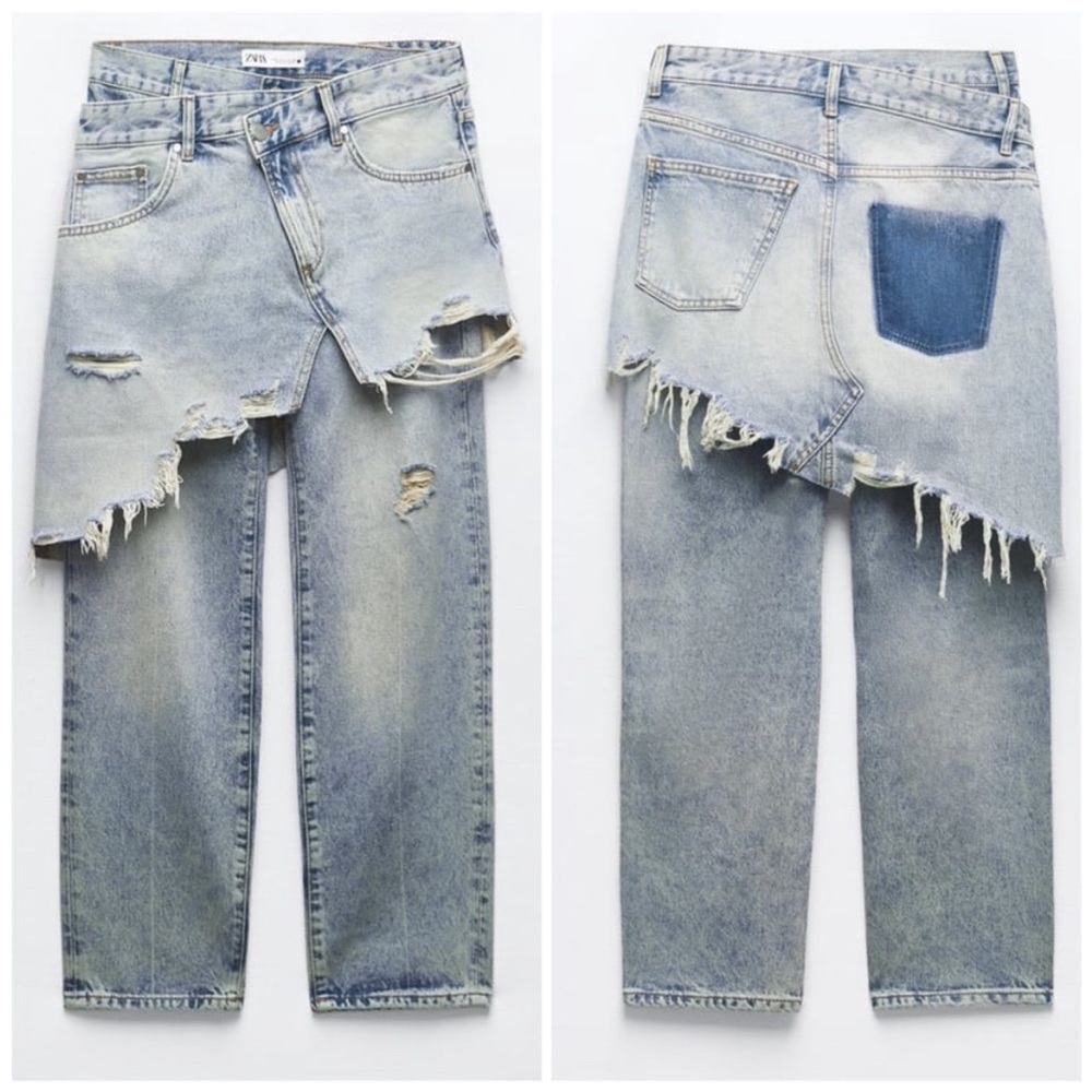 Zara Distressed Denim Pants with Skirt Overlay - Blue
Brand new with tags.